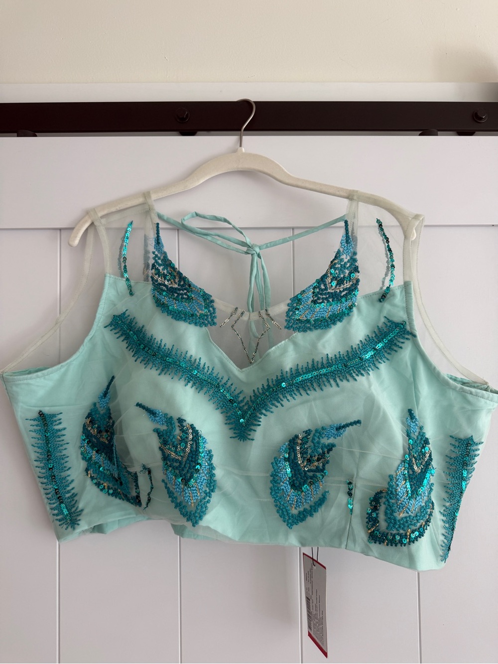 NWT Embellished Aqua Blue Lehenga with Sheer Dupatta - Picture 8 of 15